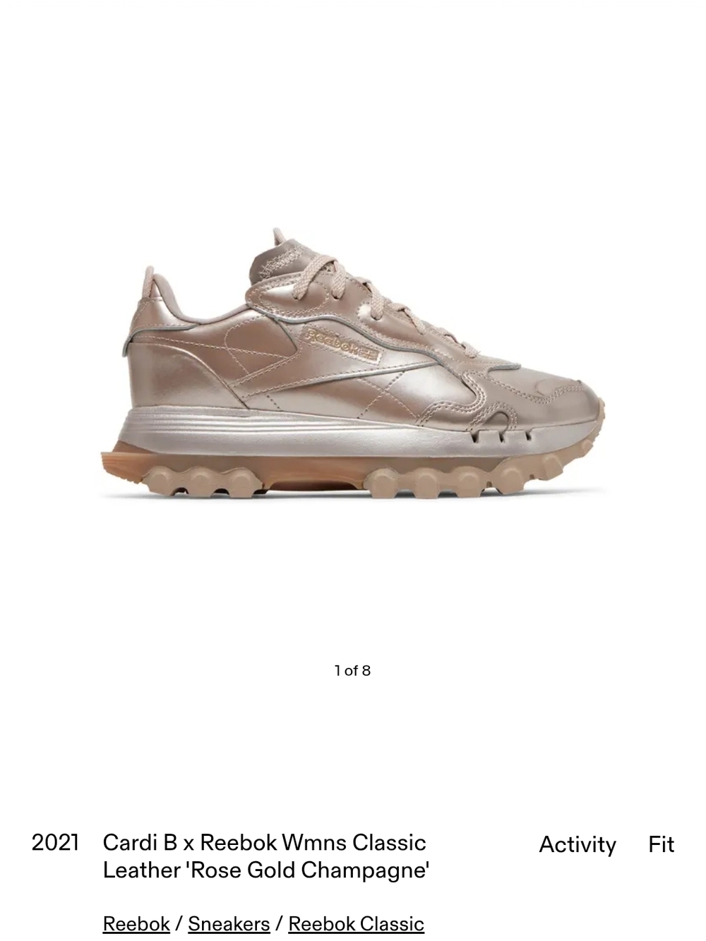 Reebok Women's Metallic Rose Gold Trainer with Tan Sole